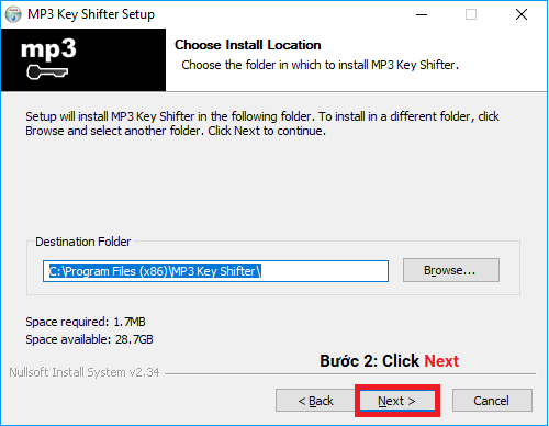 cài đặt phần mềm MP3 KeyShifter bước 2