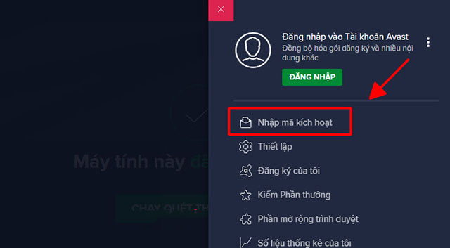 Cách active phần mềm Avast 2021 bước 2