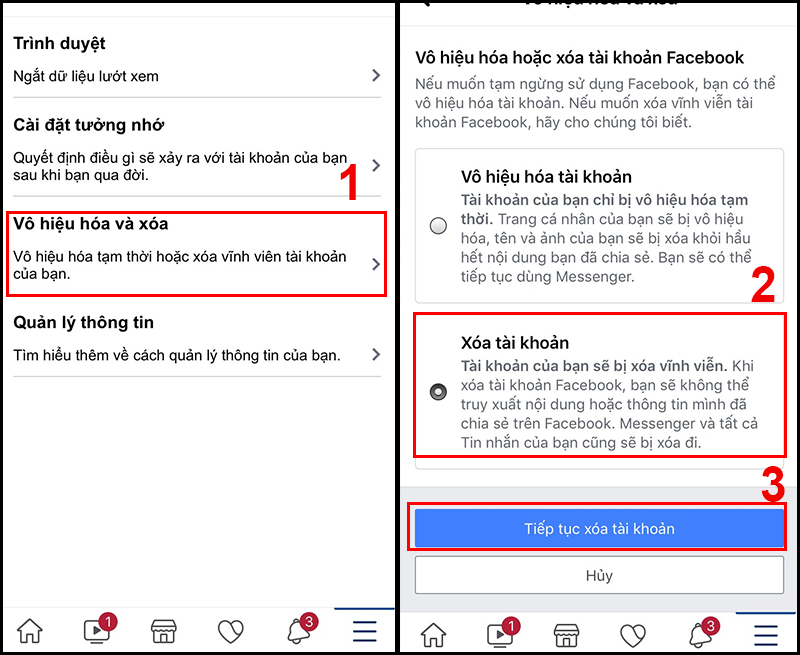 cách xóa tài khoản Facebook trên điện thoại 2