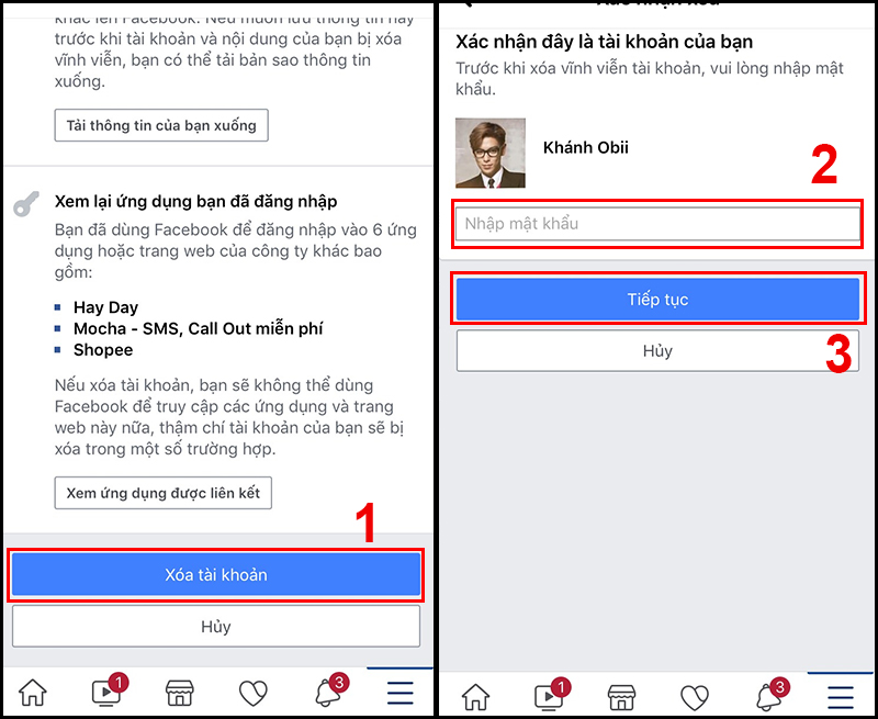 cách xóa tài khoản Facebook trên điện thoại 3