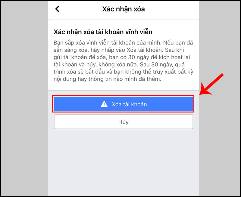 cách xóa tài khoản Facebook trên điện thoại 4