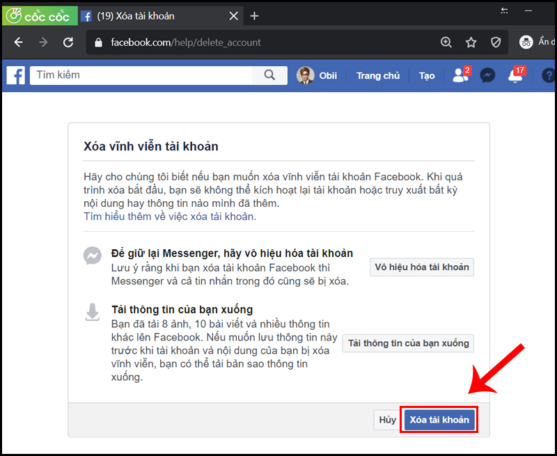 cách xóa tài khoản Facebook trên máy tính 5