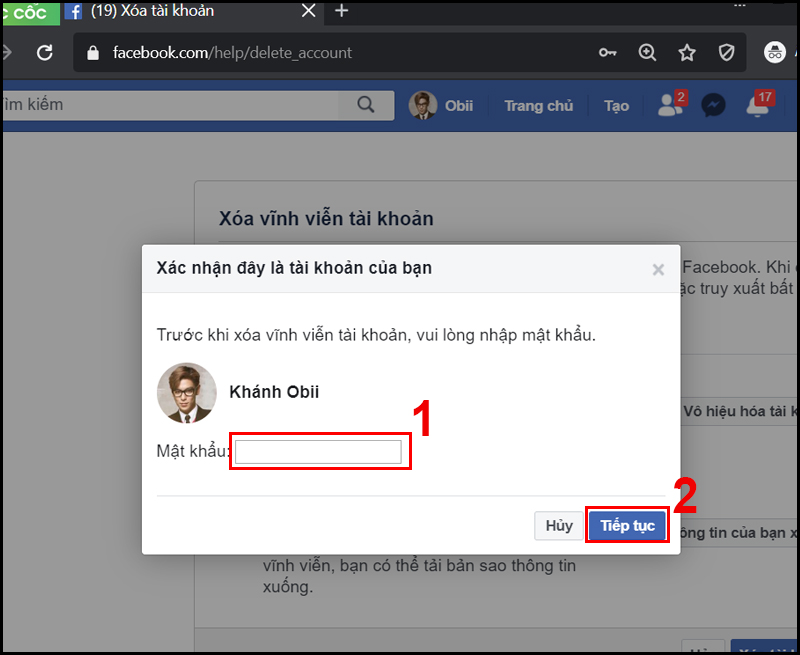 cách xóa tài khoản Facebook trên máy tính 6