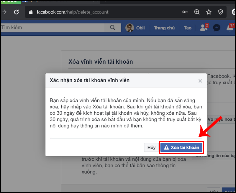 cách xóa tài khoản Facebook trên máy tính 7