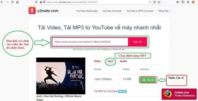 Tải MP3 từ YouTube bằng y2mate 1