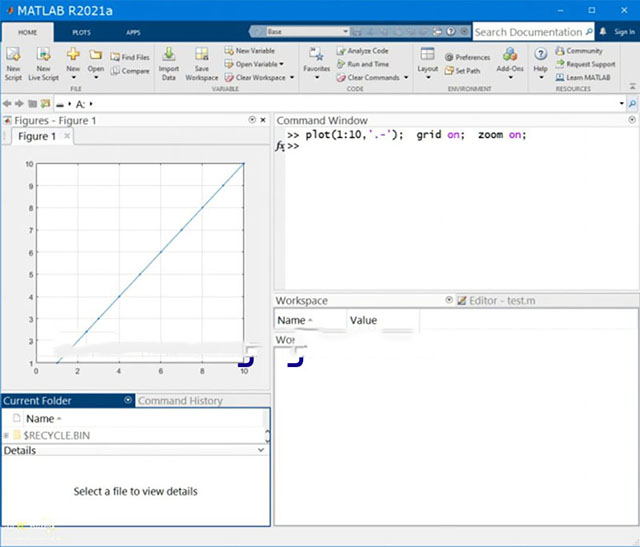 Giao diện của Matlab 2021