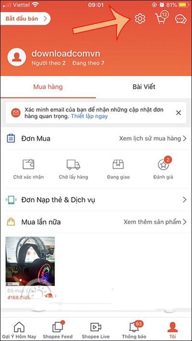 Cách xóa tài khoản shopee bước 2