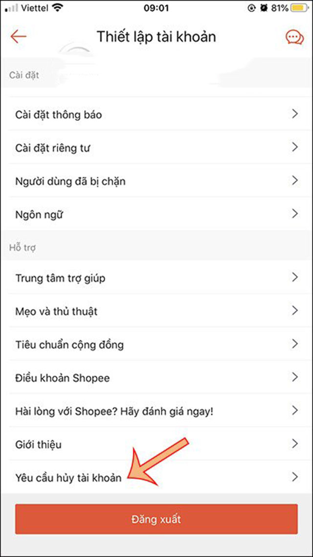 Cách xóa tài khoản shopee bước 3