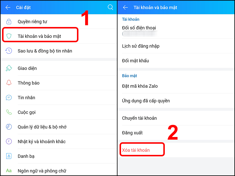 cách xóa tài khoản Zalo trên điện thoại di động bước 2