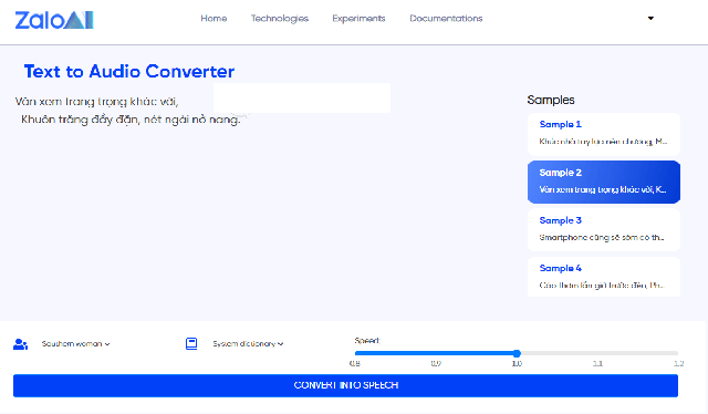 Phần mềm chuyển văn bản thành giọng nói Zalo.ai 