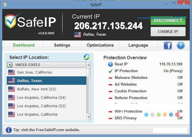 Phần mềm đổi địa chỉ ip SafeIP 