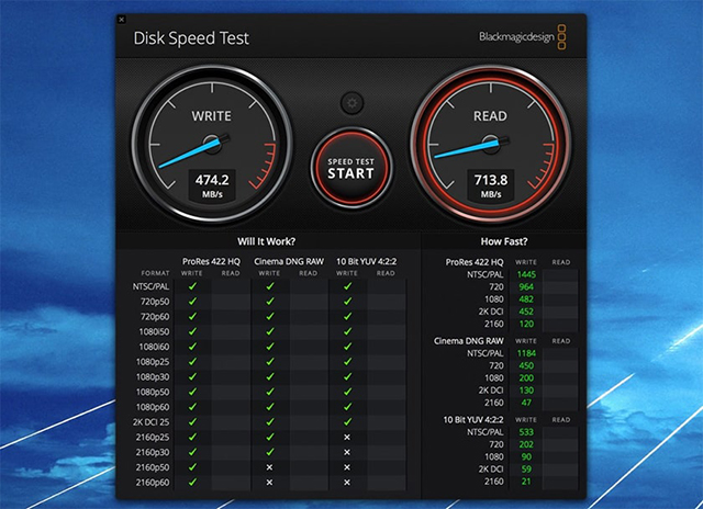 Phần mềm test tốc độ ổ cứng Blackmagic Disk Speed Test 