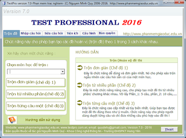 phần mềm trộn đề trắc nghiệm TestPro