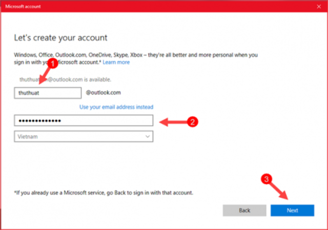 Đăng ký tạo tài khoản Microsoft trong Setting bước 6
