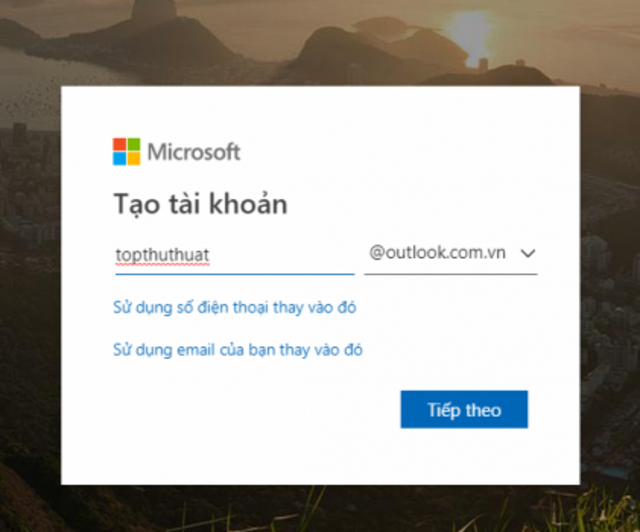 Đăng ký tài khoản Microsoft trên trang bước 1-2