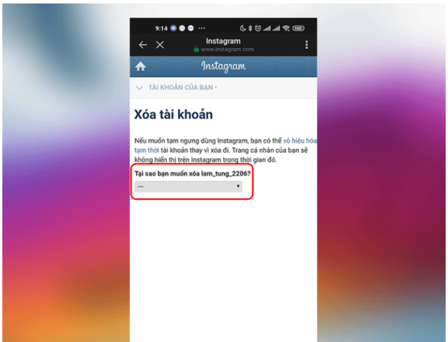 xóa tài khoản Instagram trên điện thoại bước 2