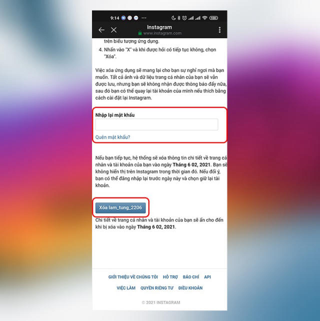 xóa tài khoản Instagram trên điện thoại bước 3