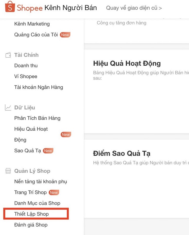 Giao diện mới của kênh người bán trên Shopee