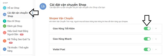 Thiết lập cách vận chuyển của shop