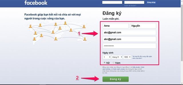 Cách tạo tài khoản Facebook trên máy tính bước 2