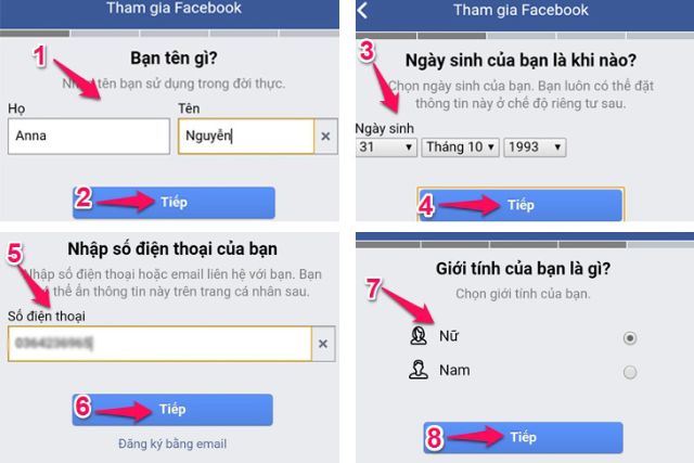 Cách tạo tài khoản Facebook trên điện thoại bước 2