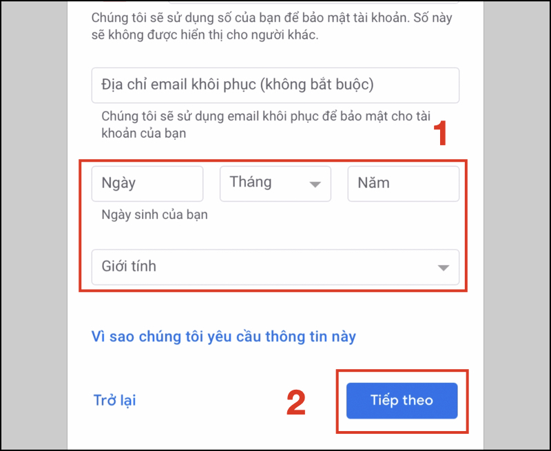 Cách tạo tài khoản Google trên điện thoại bước 5