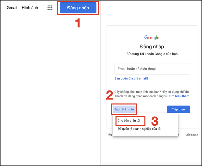 Cách tạo tài khoản Google trên máy tính bước 1