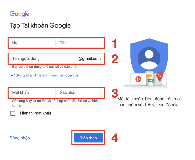 Cách tạo tài khoản Google trên máy tính bước 2