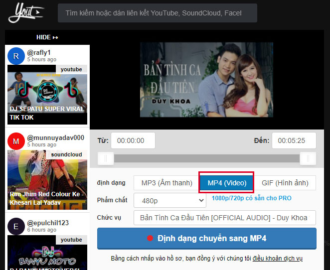 Sử dụng website Yout.com 2