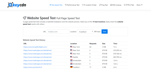 KeyCDN Website Speed Test