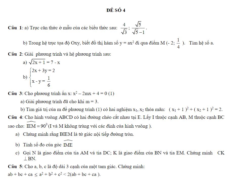 Đề thi toán vào lớp 10 - Đề 4