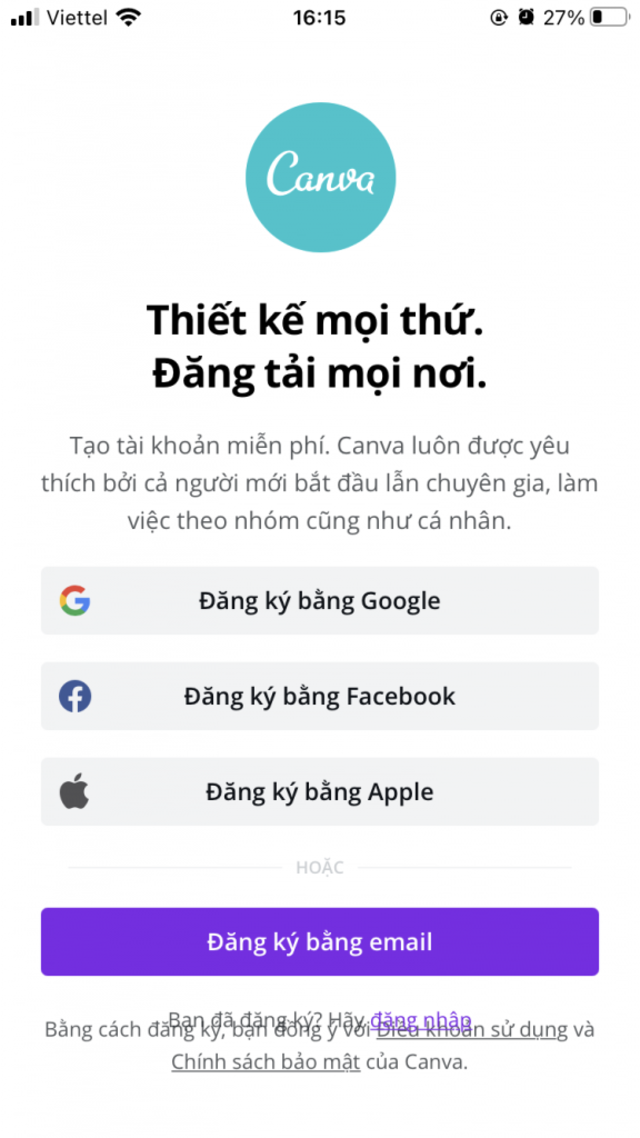 cách sử dụng Canva trên điện thoại bước 1