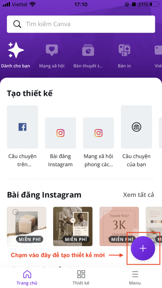 cách sử dụng Canva trên điện thoại bước 2