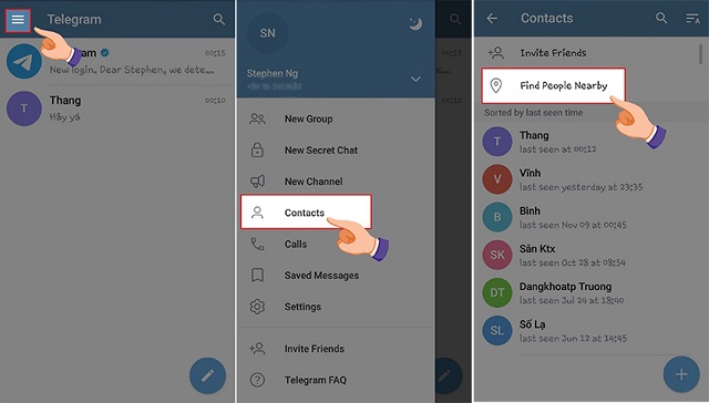 Cách thêm bạn Telegram bằng cách tìm  quanh đây 1