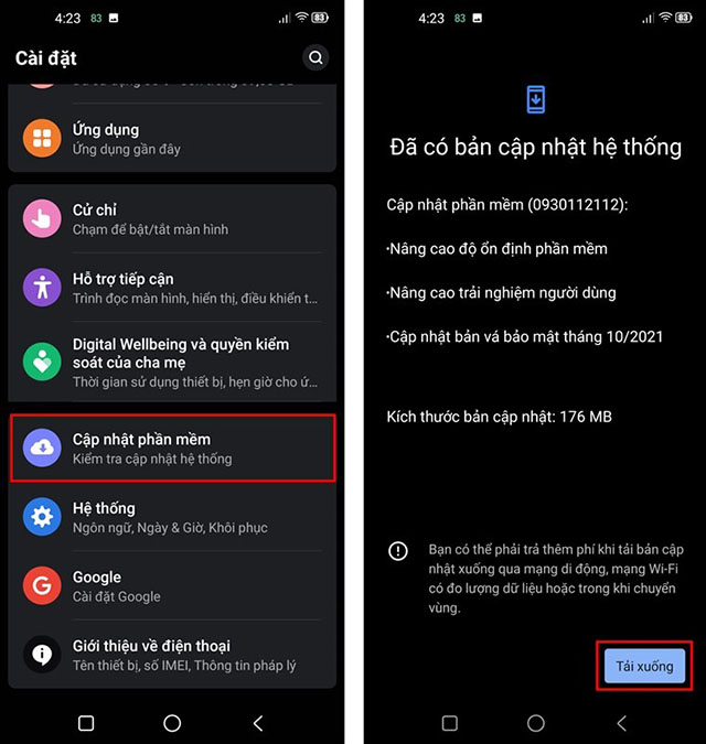 Cập nhật Android mới 