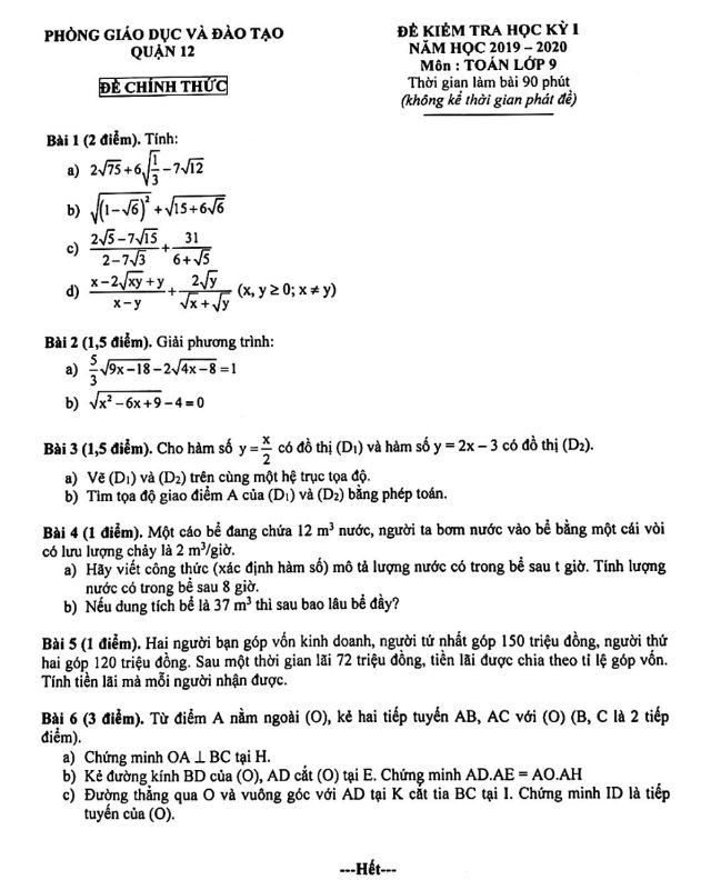 đề thi học kì 1 lớp 9 -4