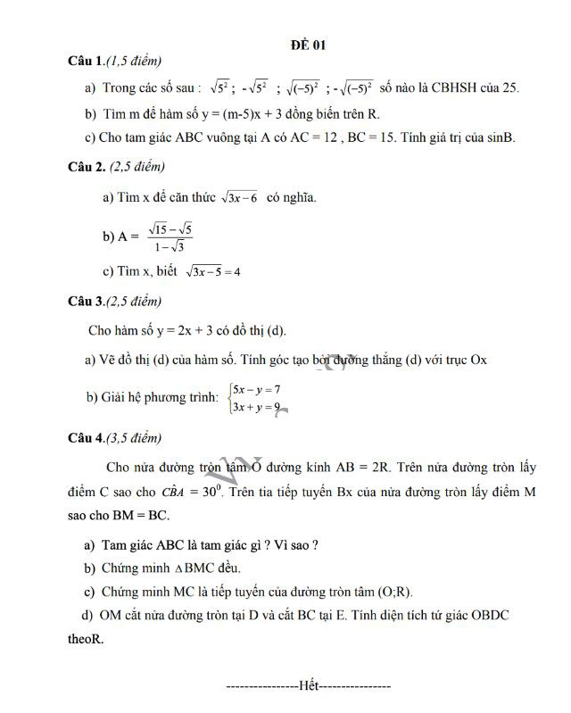 đề thi học kì 1 lớp 9 -7