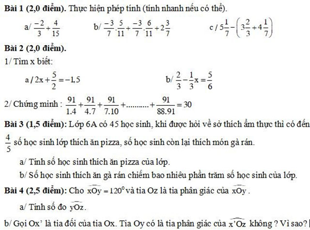 Đề thi môn toán 2