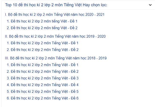 Đề thi tiếng việt lớp 2 học kỳ 2-1