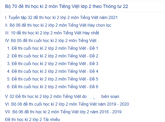 Đề thi tiếng việt lớp 2 học kỳ 2-3