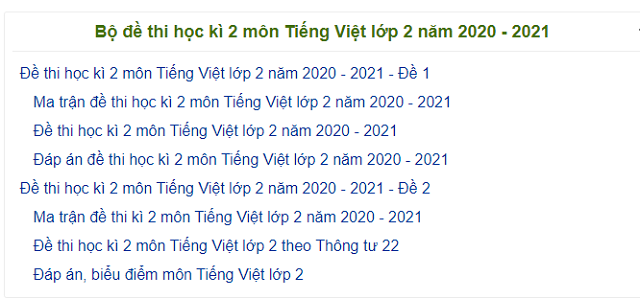 Đề thi tiếng việt lớp 2 học kỳ 2-4