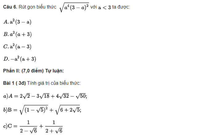 đề kiểm tra chương 1 đại số 9-3