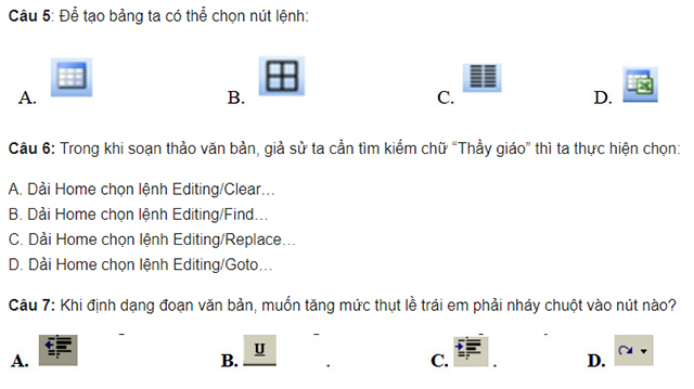 Đề kiểm tra tin học lớp 6 học kỳ 2-4